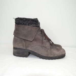 Lucky Brand Heylie Suede Lace Up Ankle Boot Combat Boot, Grey, Women's 7